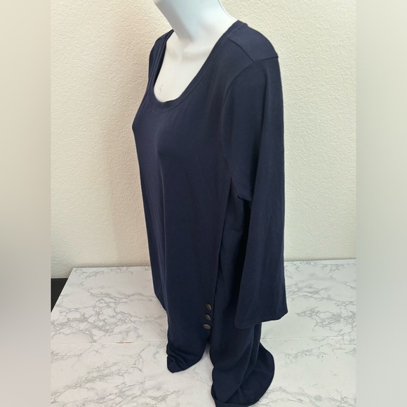 Shiela Rose Women's XL Blue Loose Fit Tunic Long Sleeve Shirt Button Side​ - Picture 2 of 5
